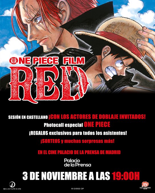 Première à Madrid et Barcelone le 3 novembre de One Piece Film Red avec le casting de doublage