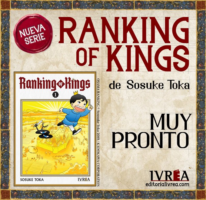 Ivrea licencie le manga Ranking of Kings (Ousama Ranking)