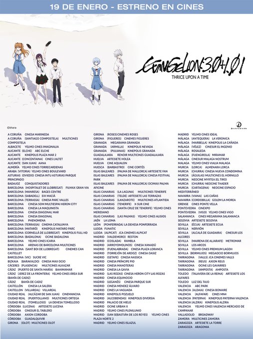 Liste finale des cinémas pour Evangelion 3.0 + 1.0 : Il était trois fois, maintenant en salles