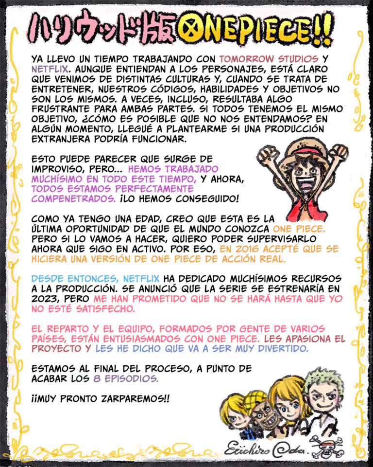Eiichiro Oda envoie un message sur l&rsquo;action en direct de One Piece sur Netflix