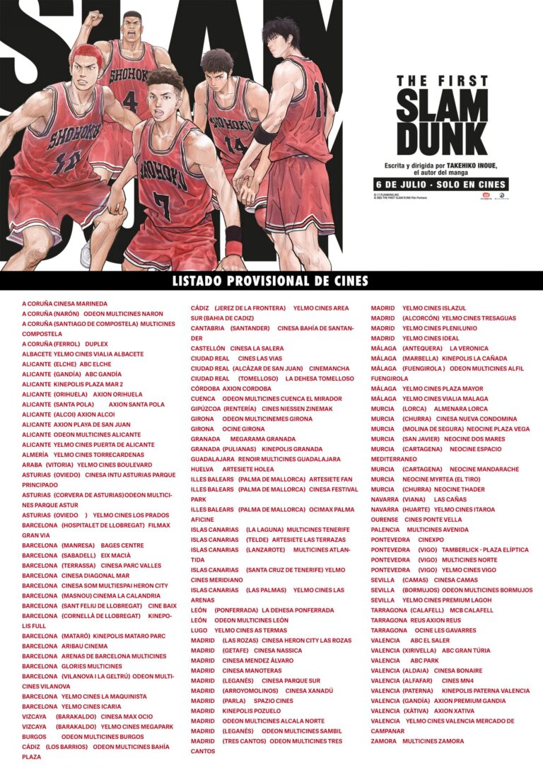 Liste des salles confirmées pour The First Slam Dunk, à partir du 6 juillet dans les salles
