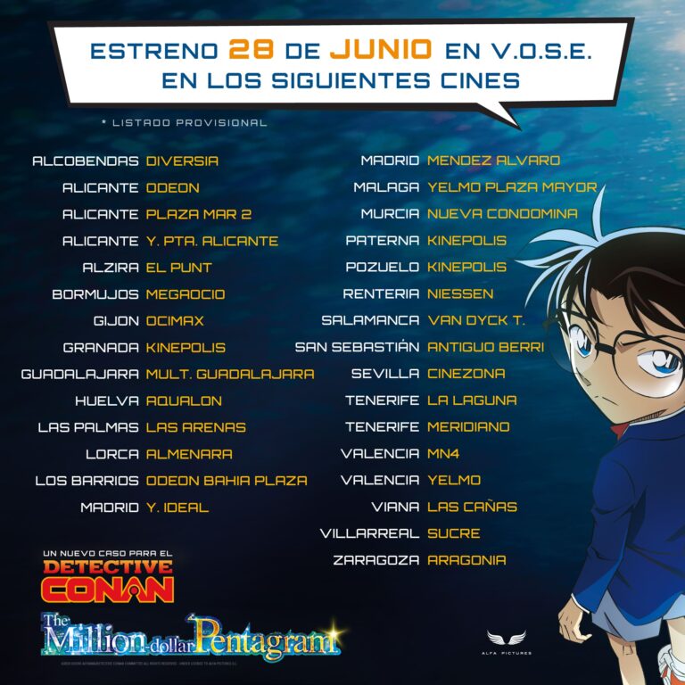 Liste des cinémas pour Detective Conan : The Million Dollar Pentagram, le 28 juin en salles