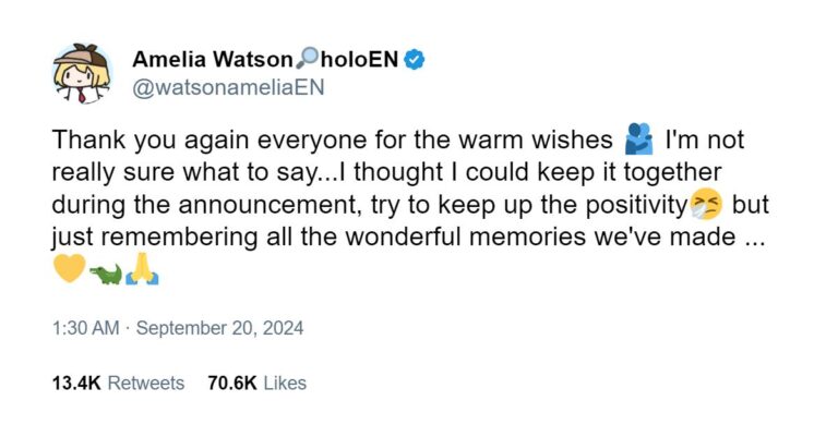 La populaire VTuber Watson Amelia annonce sa « retraite » –