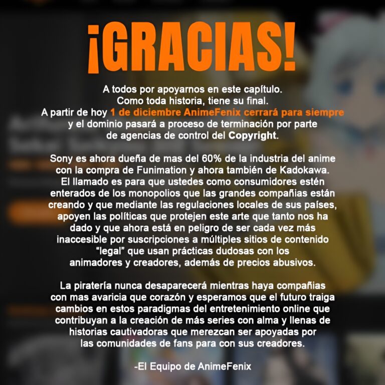 Le site pirate AnimeFenix ​​​​annonce sa fermeture