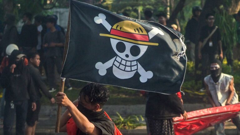 Un drapeau d'une pièce devient un symbole de protestations au Népal, aux Philippines et en France